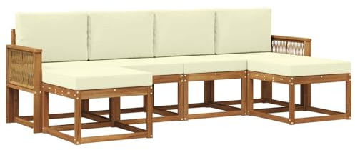 vidaXL Outdoor-Sofagarnitur mit Kissen 6 pcs Natur und Creme Polyester, Modernes, wetterfestes Sofa-Set für draußen, stylische Gartenmöbel, minimalistische Lounge für Coole Entspannung im Garten