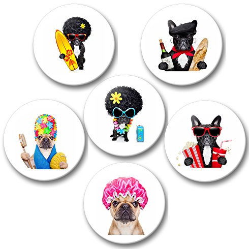 Merchandise for Fans Französische Bulldogge in verschiedenen Verkleidungen - 6 große Kühlschrankmagnete [ 08 ] für Memoboard Pinnwand Magnettafel Whiteboard