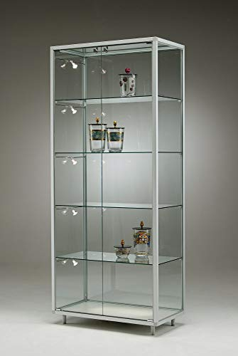 Produktvitrine & Standvitrine 41,5 x 78 x 183,5 cm – schmale Glasvitrine abschließbar – LED Beleuchtung – ideal für Ausstellungen, Messen & Geschäfte