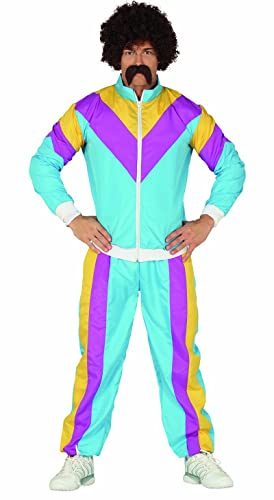 FIESTAS GUIRCA Lustiger Fasching Jogginganzug 80er Jahre Herren - Größe L 52 – 54 - Bunter 80 er Jahre Trainingsanzug Herren - 90er Jahre Outfit Karneval, Bad Taste Outfit, DDR Trainingsanzug