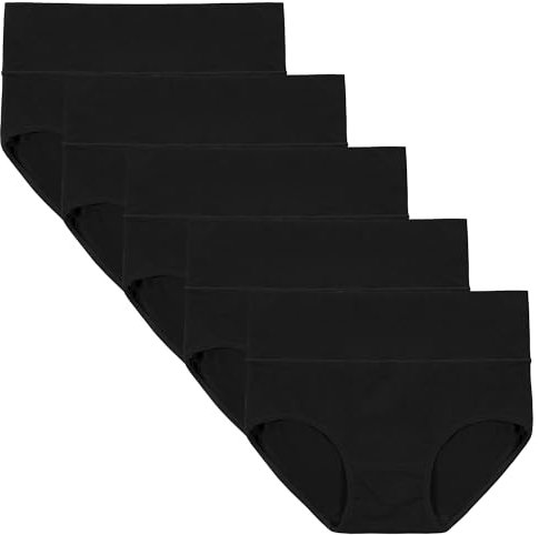 INNERSY Panties for Women Cotton Underwear Ladies Black Knickers High Waist Maxi Briefs 5 Pack (16, Black)