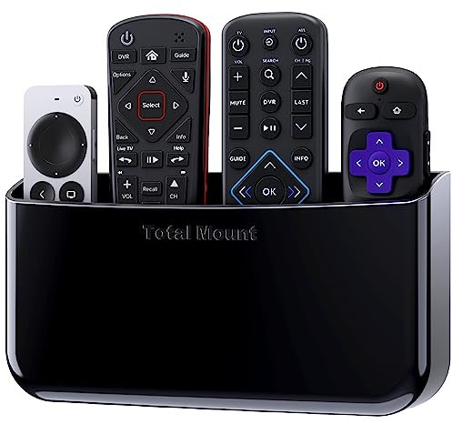 TotalMount Support de télécommande sans trou - Élimine le besoin de percer des trous dans votre mur (support noir de qualité supérieure pour 3 ou 4 télécommandes)
