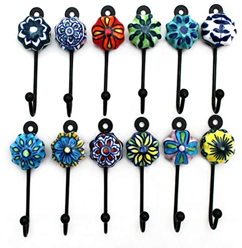 Gall&Zick Wandhaken Haken bunt Set rund Keramik Handtuchhaken handbemalt (Melone Set/6)