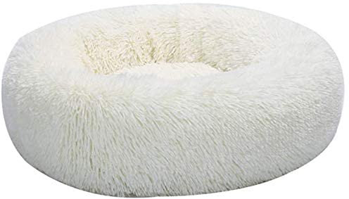 Aldenhoven Goods Hundebett Plüsch Rund Katzenbett Hundekissen Katzenkissen Donut Hundekörbchen (Weiß, 80 cm)