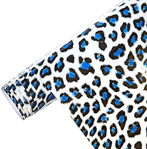 Mabende Vinilo adhesivo de poliuretano con estampado de 25.4 cm x 5 pies, rollo de vinilo de transferencia de calor compatible con cortadores Cricut, Silhouette y Cameo (estampado de leopardo azul)