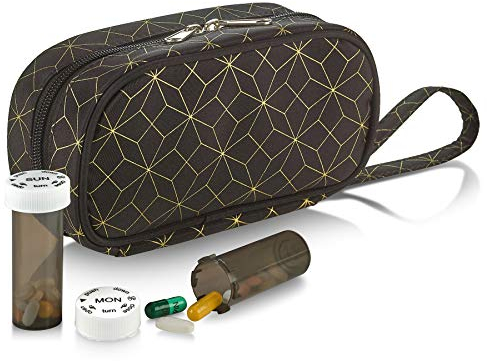 Pillenflaschen-Organizer – Modulares Reise-Medizin-Tragetasche, Tragetasche für wöchentliche Pillenflaschen mit 3 zusätzlichen täglichen Flaschen, langlebig, reißfest