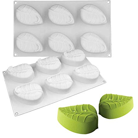 JasCherry 6 Cavités Moule Forme Gâteau Silicone, Moule à Gâteau Antiadhésif en Forme Feuilles, Moule à Savon Moule à Muffins, pour Pâteau Bonbons Chocolat Cupcake Gelée Savon Fait Main