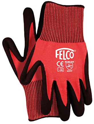 FELCO Arbeitshandschuhe mit Nitrilbeschichtung (Größe S, 13 Gauge HPPE-Faser, gestrickter Handschuh, Gartenhandschuhe) 701S, rot/schwarz