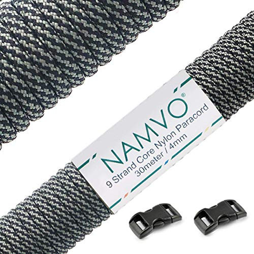 Namvo 550 - Cuerda de paracaídas Mil Spec tipo III, 9 hebras interiores, de nailon, fuerte resistencia a la rotura, 100 pies, 4 mm de diámetro, color gris profundo