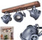 Plafonnier Herford en bois, métal gris et verre, spot de plafond orientable rétro-industriel idéal dans un salon vintage, pour 3 ampoules GU10, ampoule(s) non incluse(s)