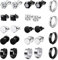 Thokono 12paar Ohrringe Set Edelstahl für Herren Damen, Allergiefrei Ohrstecker Stecker Creolen Zirkonia Ohrstecker Set Fake Plugs Ohrschmuck Hoop Piercing Ohrring Unisex Schwarz Silber