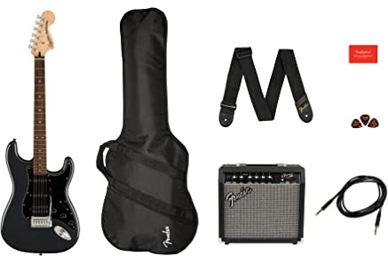 Squier Affinity Series Stratocaster Packs Electric Guitar, Charcoal Frost Metallic, Laurel Fingerboard