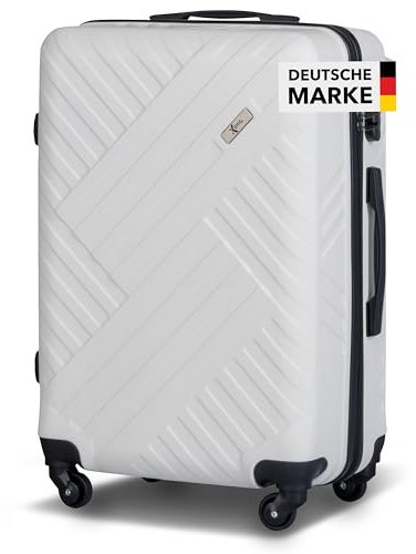 Xonic Design Reisekoffer - ABS Hartschalen Koffer mit 360° Leichtlauf-Rollen - hochwertiger Trolley mit Zahlenschloss in M-L-XL oder Set (Weiss, L)