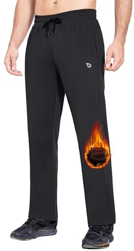 baleaf Jogginghose Herren Outdoor Hosen Winter Fleece gefütterte Outdoorhose Wasserdicht Wanderhose Thermohose Warm Skihose mit Reißverschlusstasche Schwarz L