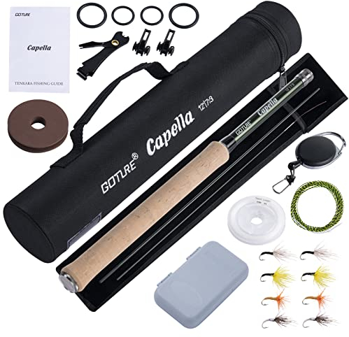 Goture Angelset - Fliegenfischen Angelset mit Teleskop Angelrute und Rolle für Forellen - Freshwater/Saltwater (Tenkara 13 Abschnitte-3.6M-Korkgriff)