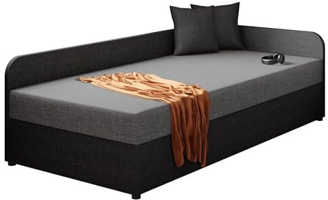 Mirjan24 Einzelbett Kodawi, Sitzfläche: Bonellfederkern und Schaumstoff T25, Härtegrad: H3, Bett mit Polsterkopfteil, Jugendzimmer, Schlafmöbel, Bettgestell 90 x 200 (Seite: Rechts, Lux 23 + Lux 06)