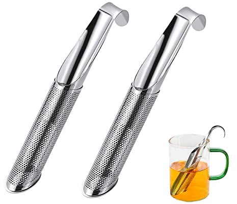 Lot de 2 Filtres à thé en Acier Inoxydable Diffuseur de thé Réutilisable Infuseur à thé à long Manche Passoire à thé en Maille pour thé en Vrac, épices, Rose, Parfait pour Accrocher Sur une Tasse