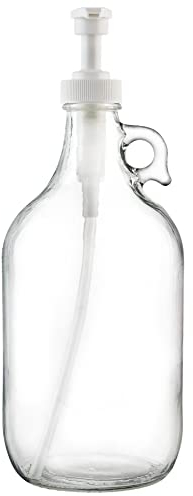 kitchentoolz Half Gallon Glass Pump Dispenser Bottle, Large Jug with Pump for Laundry Soap Dispenser, Liquid Detergent, Fabric Softener, Syrup Pump - 64 oz Capacity