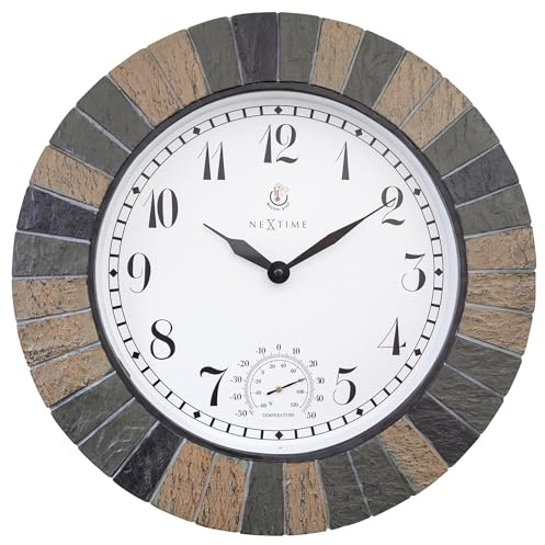 NeXtime Wetterfeste Außenuhr mit Thermometer 43,5 cm Polyresin Aster Large