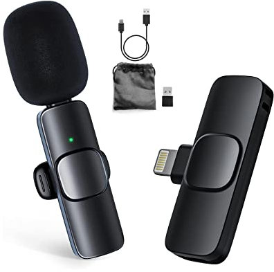 Inov8 AM1050 Wireless Lavalier/Lapel Microphone with Lightning Connector for iOS, iPhone X/XS/8/11/12/13 & iPad. Plug and Play with Transmittor TX and Reciever RX,Black