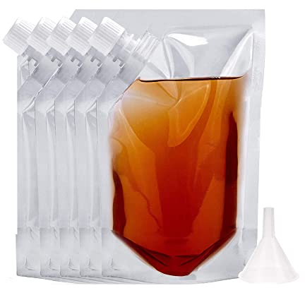 Concealable Flasks Reusable Drinking Bag - 5 Pack 32oz Plastic Flask for Liquor Cruise Pouch Hidden Sneak Alcohol Travel Drinking Flask Kits,Travel Party,with Funnel (32oz x 5)