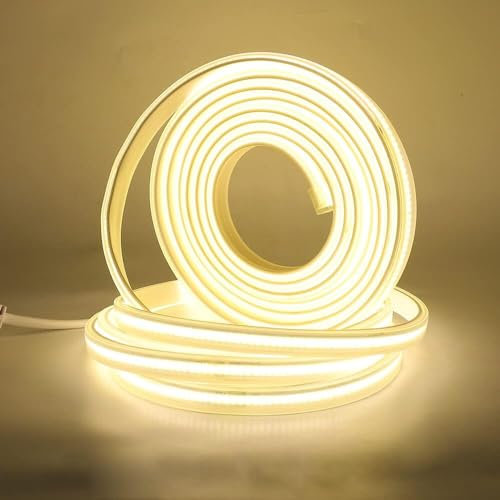 HEGEHE Flexible Tira de LED COB 220V con Cable de Alimentación, 288 LED/m Luz de Cuerda de Alto Brillo, Cada Corte de 50cm, IP65 Impermeable (15m, Blanco Natural)