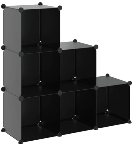 vidaXL Regalsystem mit 6 Würfeln, Würfelregal mit viel Stauraum, Schuhregal mit Stahlrahmen, Regal Standregal Modular Büro, Schwarz PP