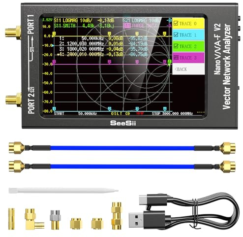 Seesii Analizzatore di Rete Vettoriale NanoVNA-F V2, Analizzatore Antenna Aggiornato 50kHz-3000MHz HF/VHF/UHF/VNA con Schermo da 4,3'' per, Misura S-Parameter Tensione SWR Fase Ritardo Smith Chart