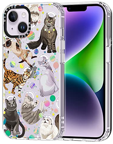 MOSNOVO für iPhone 14 Hülle – Durchsichtige, schlanke, stoßfeste TPU+PC-Handyhülle, [6,6 Fuß Fallschutz/Anti-Abziehen] - Weltraumkatze