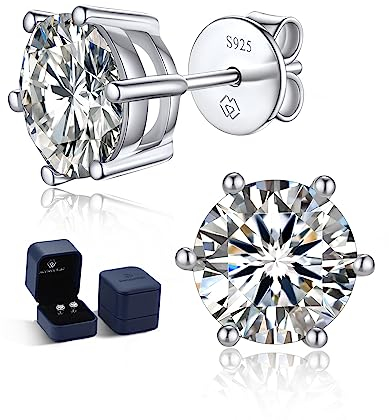 MomentWish Ohrstecker Silber 925, 2 Karat/6.5 mm Moissanite Diamant Ohrringe Damen Echt Hypoallergene Stecker Schmuck Geschenk für Damen-6 Prong