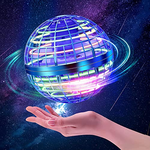 HONBQYCC Flying Orb Ball Toys, 2025 Hover Galaxy Ball Soaring Nebula Flying Orb, Hand Controlled Boomerang Spinner, RGB Light Magic Space UFO Cool Toy, Mini Drone for Kid Adults Outdoor Indoor-Blue