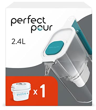 Aqua Optima Perfect Pour Caraffa Filtro Acqua e Cartucce Filtro Acqua 1 x 30 Giorni Evolve+, capacità 2,4 litri, per Riduzione di Microplastiche, Cloro, Calcare e Impurità, Blu