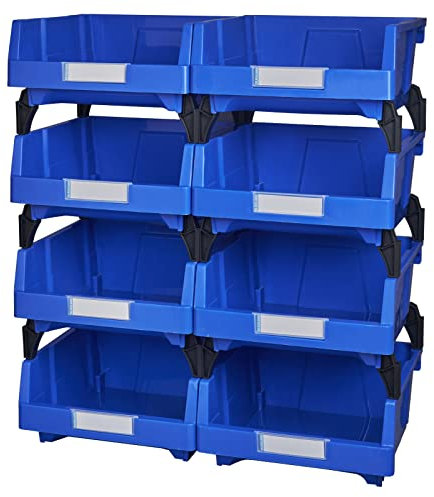 AERCANA Tool Organizer Bins Parts Storage Rack Large Stackable Storage Bins Garage Storage Bins (Blue, pack of 8)