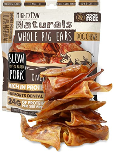 Mighty Paw Full Pig Ears for Dogs | All Natural Treats. Single Ingredient Pet Treat. Better Than Rawhide Dog Snacks for Puppy & Large/Medium Breeds. Pigs Ear Chews (12 Pack)