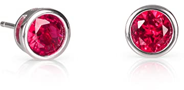 namana Solitär-Ohrstecker aus 925 Sterlingsilber für Damen und Mädchen mit roten Zirkonia-Steinen, Einzelstein-Ohrstecker aus 925 Sterling Silber mit rubinroten Steinen