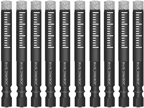 JOERIC Lot de 10 forets diamantés secs de 5/16 de 8 mm pour céramique, carotte, carrelage avec étui de rangement pour granit, marbre, carrelage, céramique, pierre, verre (pas pour le bois)