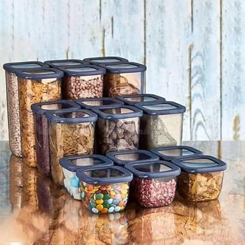 Rossel Premium Quadratische Vorratsdose/18er Set / Transparent/Blau/Vp-056