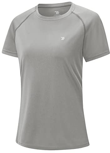 donhobo Activewear-T-Shirts für Damen Kurzarm Sport Sommershirt Casual Rundhals Laufshirt Atmungsaktiv Funktionsshirt Schnell Trocken Elastisch Yoga Gym Shirts (Grau, XS)