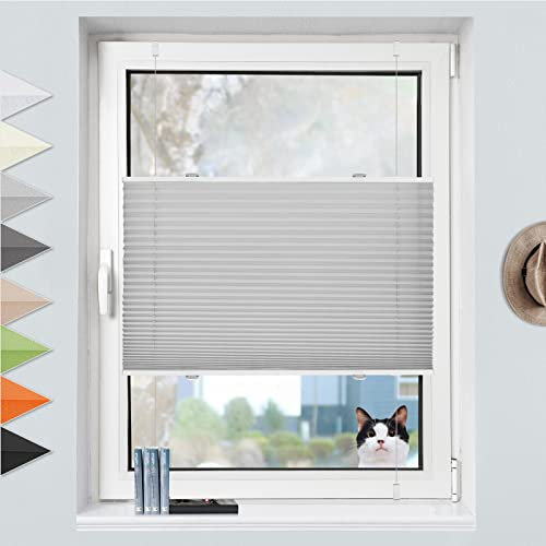 Plissee ohne Bohren Klemmfix Grau 75x210cm(BxH) Plissees Plisseerollo Blickdicht Jalousie Faltrollo Rollos für Fenster & Tür