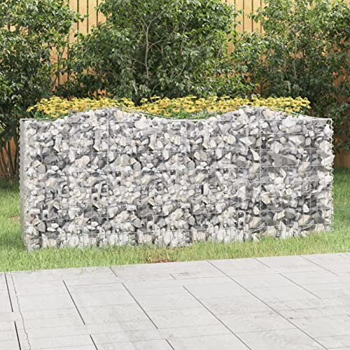 CIADAZ Gabionen-Hochbeet mit Hochbogen, Gabionenkörbe, Gabionen Hochbeet, Steinkorb, Gabionengitter, Drahtkorb Für Pflanzen, Kräuterspirale Für Garten, 200x50x100 cm Verzinktes Eisen