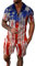 Xmiral Mens Independence Day Fag Frühling Sommer Mode Freizeit Meer Strandurlaub 3D-Digitaldruck Reißverschluss Kurzarmhemd Shorts Anzug Zweiteiler Trainingsanzug Gentlemen (Rot-D,Rot-D)