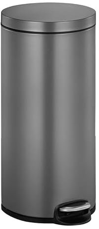 PROREGAL Treteimer mit stilvollem Pedal, leise schließendem Deckel & Kunststoffinneneimer | 30 Liter, HxBxT 65x29,2x36,6cm | Platin