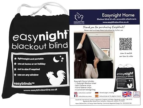 Easynight Blackout Blind, CUSTOM MADE TO MEASURE, Up To 200x145cm, No Drill, Easy To Use Temporary Or Permanent For Home, Office And Away