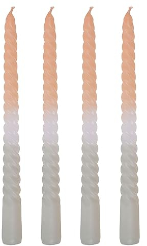 Kerze Gedrehte Spitzkerze mit Farbverlauf Apricot/Grau Pastellfarben 4er-SET Echtwachskerze Wohndekoration Bunt Geschenkidee 2 x 25 cm