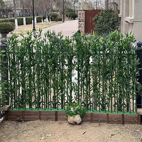 Künstlicher Bambus Kunstpflanze Außenbereich Hof Terrasse Künstliche Pflanze/Privatsphäre Raumteiler, Gartendekoration Künstlicher Bambusbaum mit Holzsockel, Landschaftsdekoration Greenery Wand (Col
