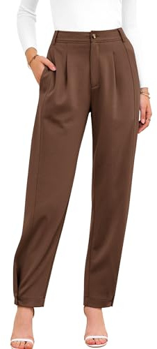 BTFBM Women's Pants Spring Fall 2026 Casual Loose Pleated Trousers Tapered Slacks Pockets Dressy Business Work Outfits(Brown, Large)
