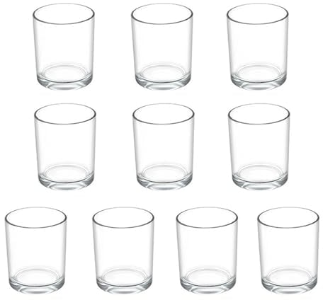 Set di 10 Portacandele in Vetro Trasparente, Bicchieri per Candele, Vasetti Candele (diametro 4,5 cm x altezza 6 cm)