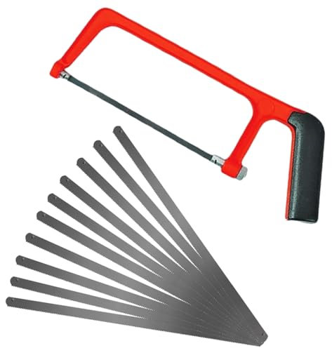 Hacksaw, Professional Hack Saw Small Metal Cutting Saw Adjustable Angle Junior Hacksaw Heavy Duty Mini Hacksaw with 10 Exchangeable Blades for Cutting Plastic, PVC Pipe,Tile, Metal