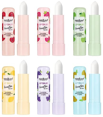 RoseFlower Lip Balm Set, 6 PCS Fruit Lip Balm, 24HR Hydration Long Lasting Moisturize Lips and Increase Charm Lip Gloss for Dry, Cracked Lips, Lip Care Makeup Set for Women