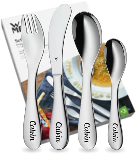WMF Kinderbesteck Knuddel mit Namensgravur - personalisiertes Besteck - individuelles Taufgeschenk - Junge/Mädchen - 4-teiliges Set